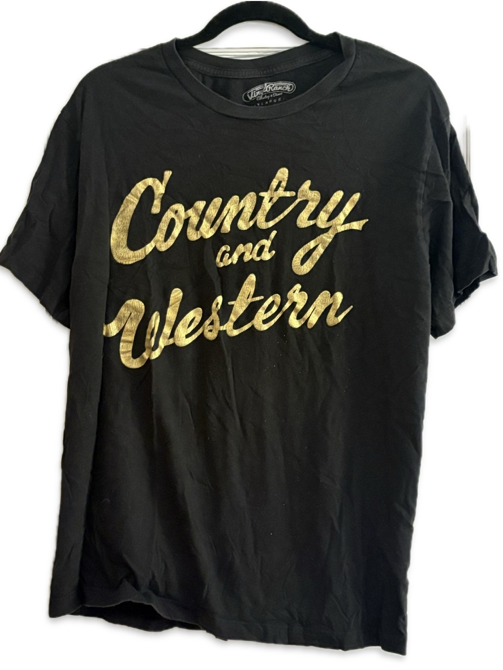 Vinyl Ranch Country and Western Black Graphic Tee with Gold Script XL